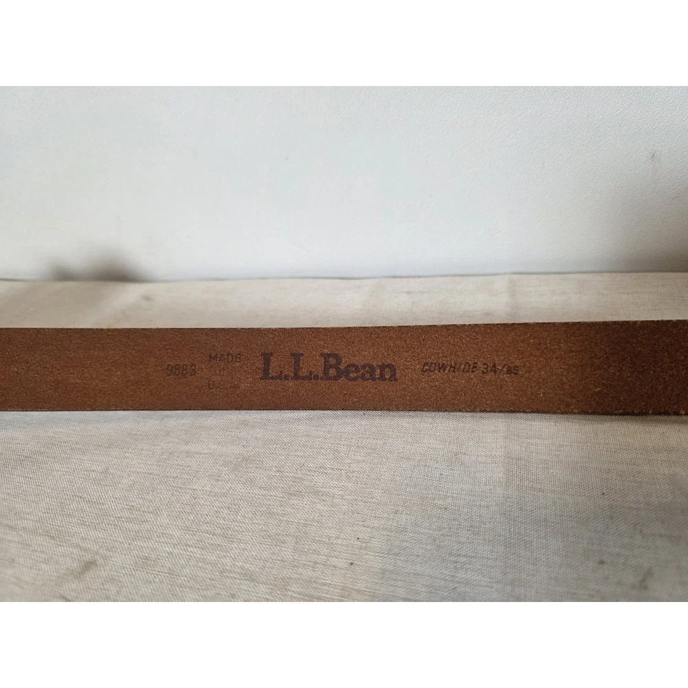 LL Bean Leather Belt Brown Tan Size 34 Equestrian Made USA Double Detail Cow